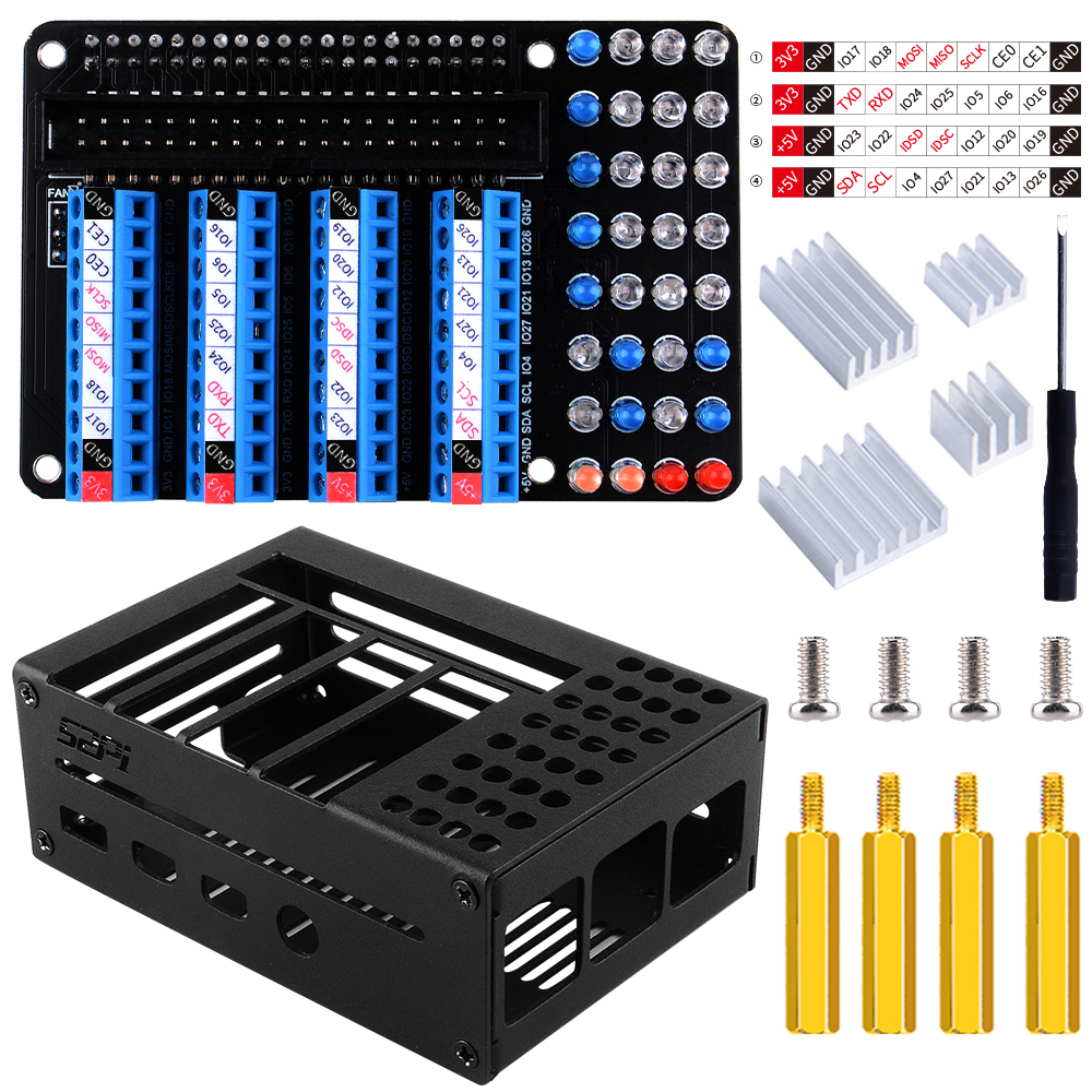 52Pi - 오이파이 라즈베리파이4용 LED GPIO 터미널 보드 & 케이스 키트 [EP-0153]